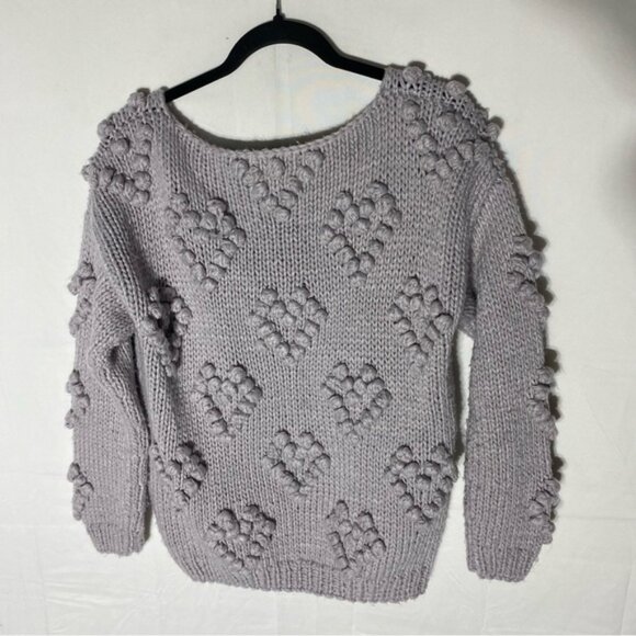 Chicwish Handmade Purple Grey V Neck Textured Bubble Knit Hearts Sweater M - Picture 14 of 15